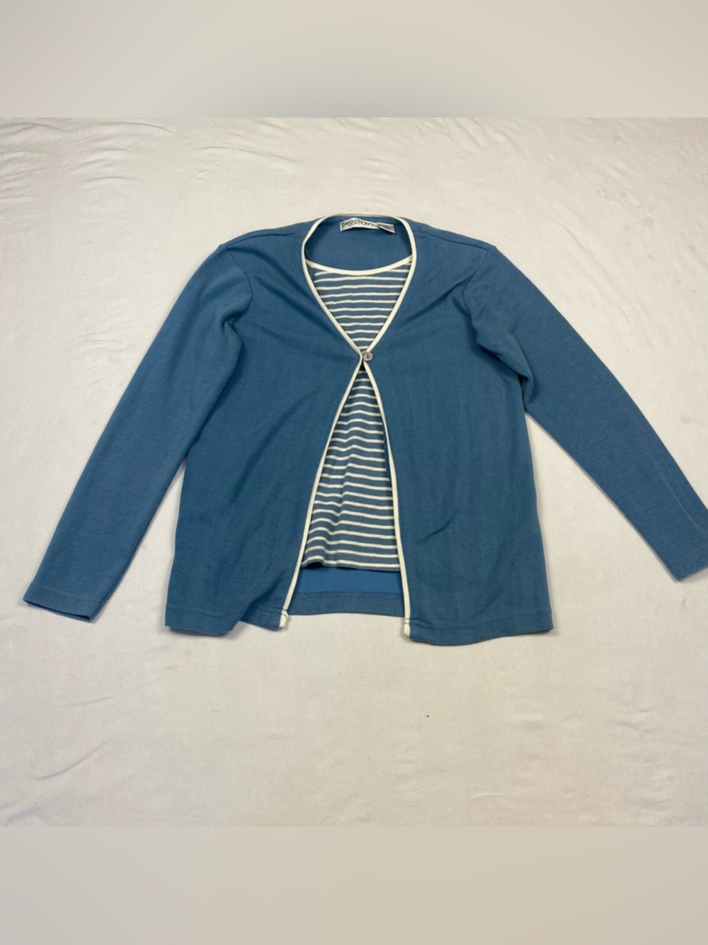Striped Knit Twinset Cardigan - Blue